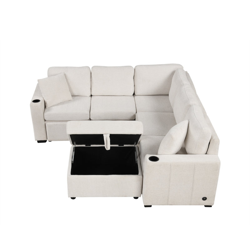 Canapé-lit modulaire convertible en L 84,7 po, Chenille beige