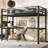 Twin XL Size Loft Bed Frame with desk, storage basket,Metal Loft Bed with clock,and charging port,Black-1413028236