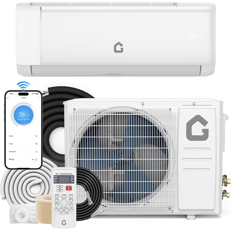 Mini climatiseur à deux blocs 18 000 BTU, unité de climatisation murale sans conduit SEER2 21 écoénergétique 230 V avec Wi-Fi, télécommande et kit d'installation, refroidit les pièces jusqu'à 1250 pieds carrés