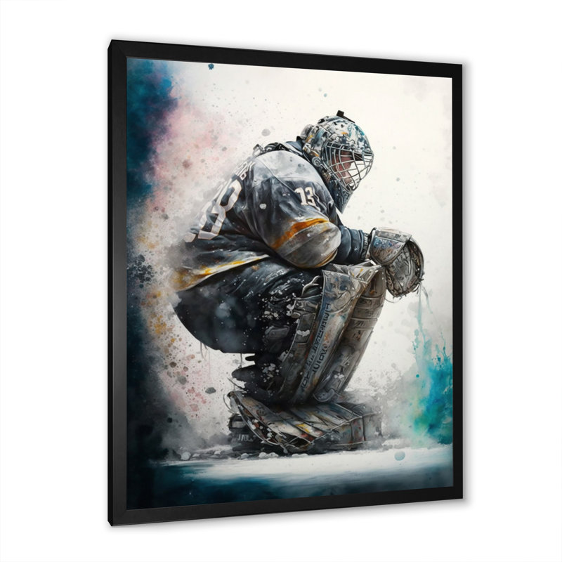Hockey Gardien I - Impression sur toile, Impression noire sur toile encadrée, H 20 po x l 12 po x P 1 po