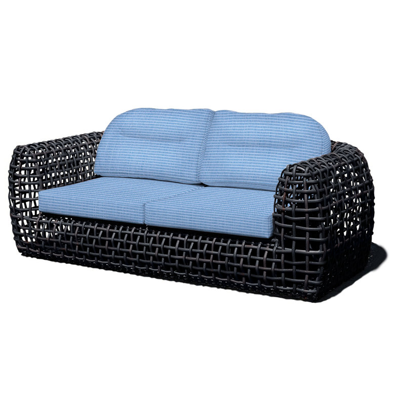 Dynasty Outdoor - Seat Patio Sofa, Canvas Air Blue Sunbrella® Canvas, Black Mushroom