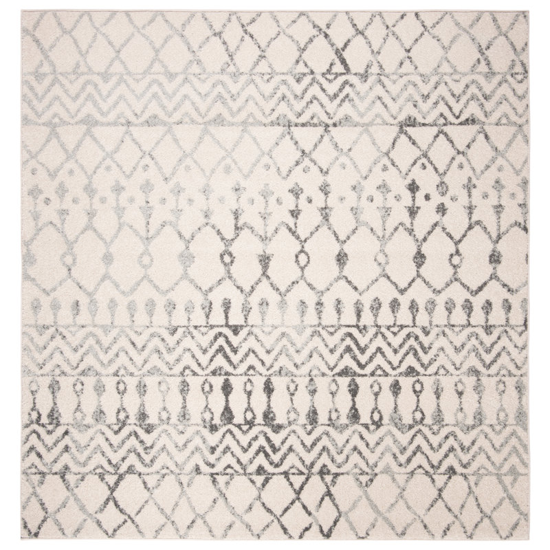 Tapis ivoire / gris de style sud-ouest Blackheart, Carré 10 pi