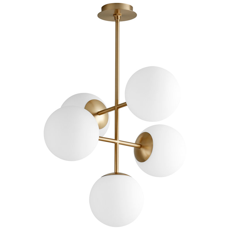 Lustre géométrique à 5 lumières, l 37,75 po x H 24,25 po x P 24,25 po, Laiton vieilli