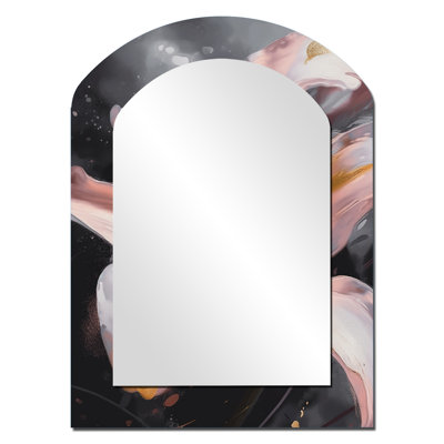 White Graceful Lilies IV - Lily Arch Decorative Mirror, Modern Asymmetrical Wall Mirror, Printed Metal Art