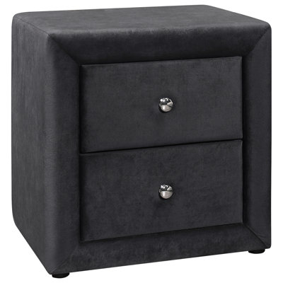 No Assembly Required Nightstand With Grey Velvet Cover And Storage Facility Upholstered Drawer Knob