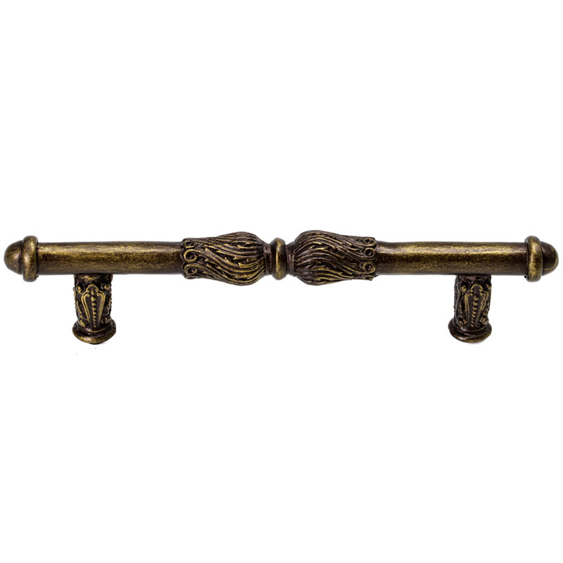 Poignée d'acanthe avec volute de plumes, Laiton antique, 4"
