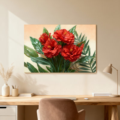 Plantes et fleurs Fleurs rouges sur fond de feuilles vertes