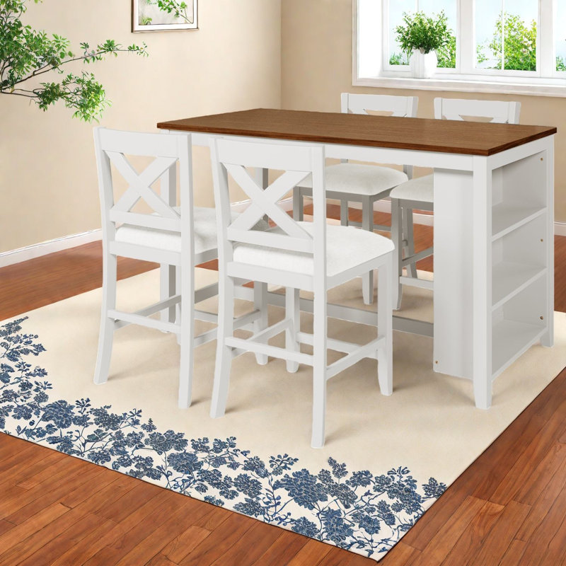 Ensembles de table de salle à manger en bois blanc rustique peu encombrants avec rangement pour la maison