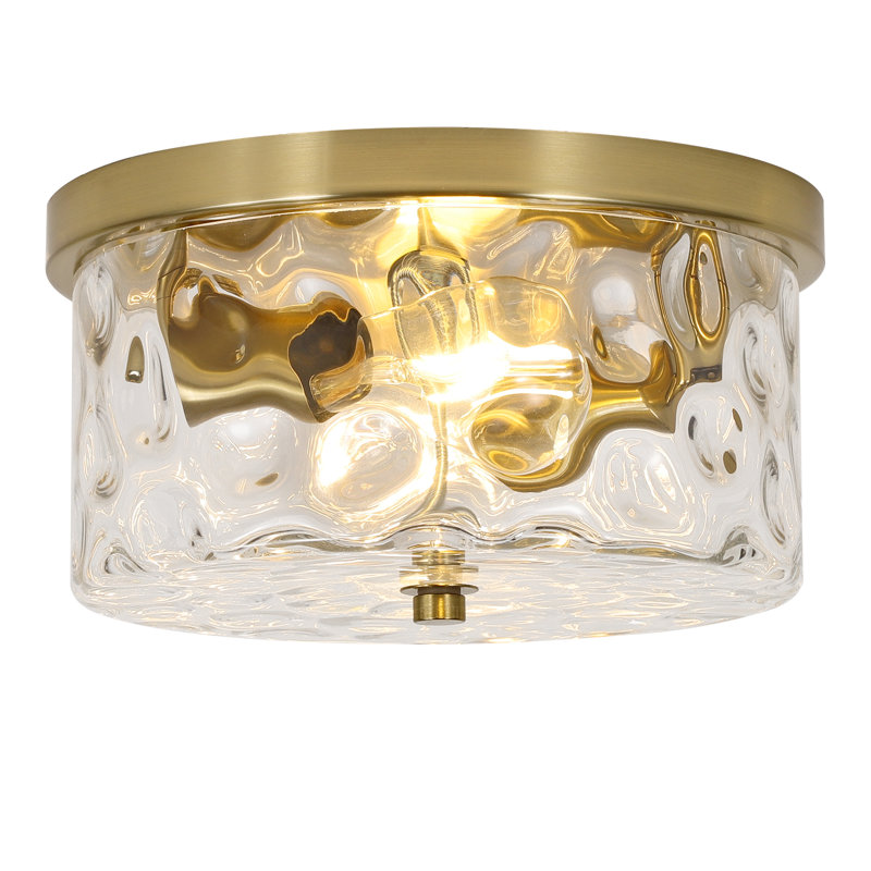 Plafonnier encastré 2 lumières avec verre martelé Alixandra, Doré, L 11,81 po x l 11,81 po x H 5,9 po