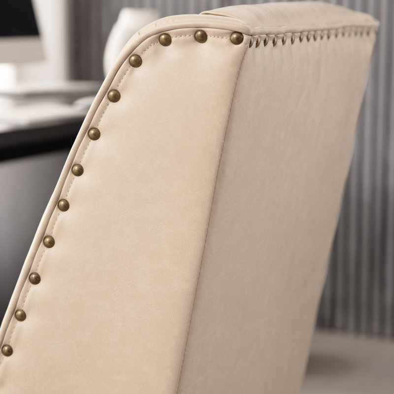 Chaise de bureau pivotante en chenille Mellins, Beige doux