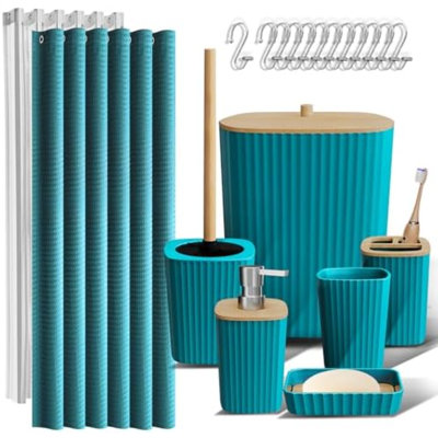 Ensemble d'accessoires de salle de bain - Ensemble de salle de bain, ensemble d'accessoires de salle de bain, ensemble de rideau de douche, brosse de toilette, poubelle et distributeur de savon - blanc - 20 pièces