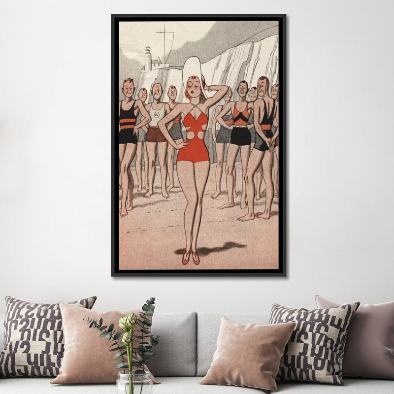 « 30' 'beach lady' », impression sur toile, H 26 po x l 18 po x P 1,5 po, Toile avec cadre noir, Pas de tapis