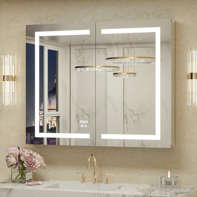 Rectangle LED Medicine Cabinet with Light, Sockets & USBs,Tempered Glass
