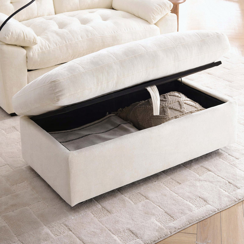 Double Recliner Sofa with USB Charging and Storage Ottoman, Beige