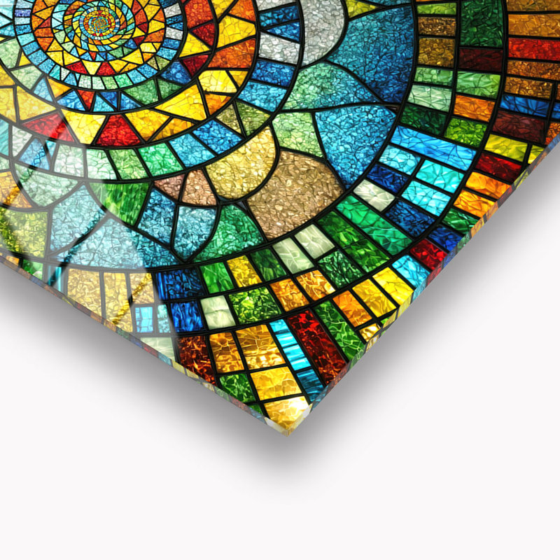 Dosseret en verre trempé kaléidoscopique en spirale - décoration murale de cuisine, H 25 po x l 36,5 po x P 0,5 po