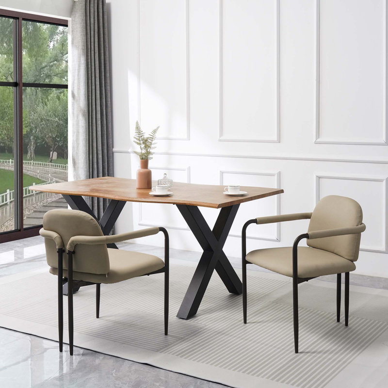 Chaise de salle à manger avec cadre en fer, ensemble de 2 espresso, Noir / kaki, Kaki