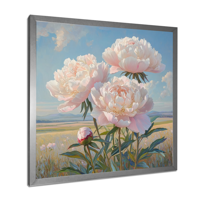 Pivoines au bord de la ferme VI - pivoines, art mural, Reproduction encadrée d'une seule photo, Argent argent