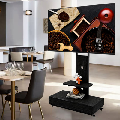 Meuble télé ajustable pour téléviseur de 32 à 75 pouces, chariot mobile noir avec tiroir coulissant, roues verrouillables et tablette de salon, roulettes de bureau à pousser dans la chambre à coucher, bureaux, et support en métal 10 Up Down 30 Gauche Droite