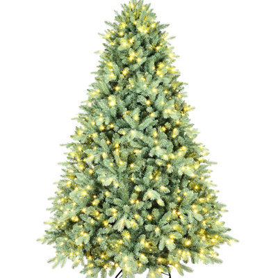 Arbre de Noël de 6 pi, couleur bleue, 500 lumières à DEL blanc chaud, 1878 pointes Pe +, branches articulées, installation rapide et facile, support en métal de haute qualité à installation rapide