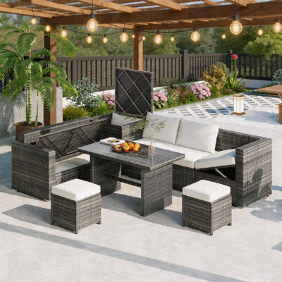 7 - Person Outdoor Conversation Set with Adjustable Reclining Sofa, Storage Boxes – Wicker Sectional Patio Furniture Set for Backyard, Poolside, Porch
