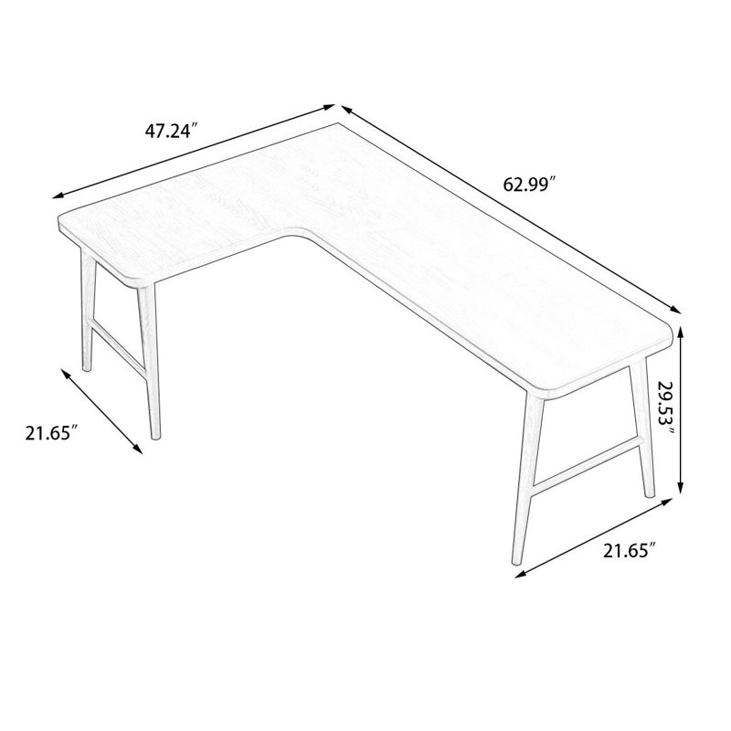 Bureaux en bois massif en L Burlywood, H 29,53 po x l 62,99 po x P 47,24 po, Retour à gauche