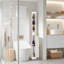 Bathroom Tall Cabinet With Adjustable Shelves, Narrow Storage Cabinet With Toilet Paper Scroll For Bathroom, Freestanding Bathroom Storage Cabinet with Magnetic Door, White