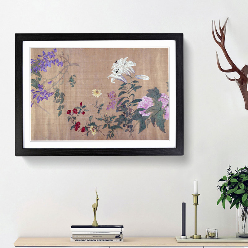 One Hundred Flowers Vol.5 by Yun Shouping - Picture Frame Painting Print, Black Framed, 48cm H x 65cm W x 2cm D