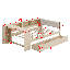 Lit plateforme double en bois avec tête de lit tapissier, tablettes, tiroirs et station de charge-197203943-197203937