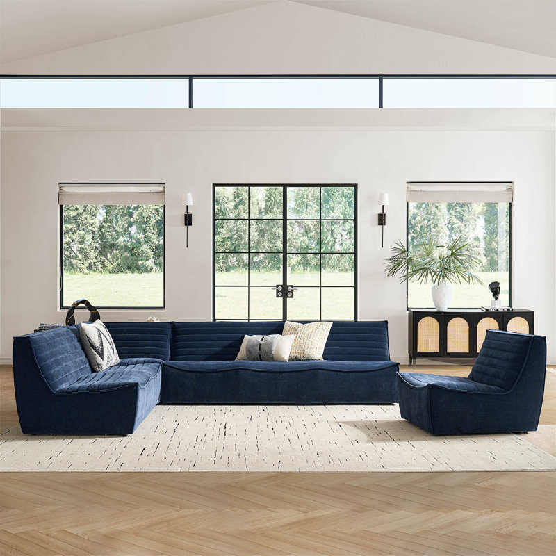 Jacinto 118.5" W Modern Sectional Sofa, Blue Polyester Blend