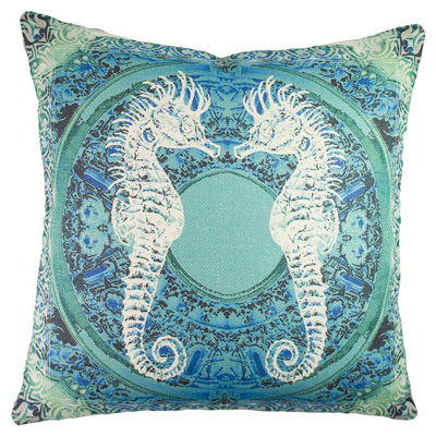 Seahorse Cotton Reversible Throw Pillow