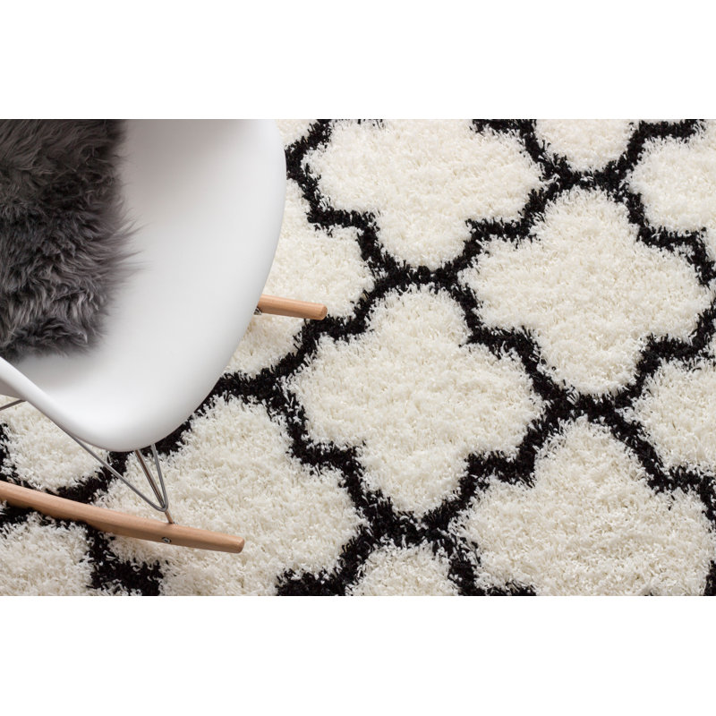 Tapis blanc / noir à poils longs Wyatt, Rectangle 6 pi 7 po x 9 pi 6 po