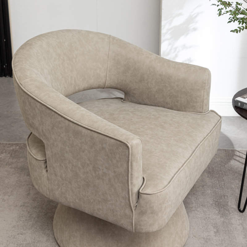 Kiersten Faux Leather Swivel Barrel Chair, Dark Apricot Faux Leather, 1