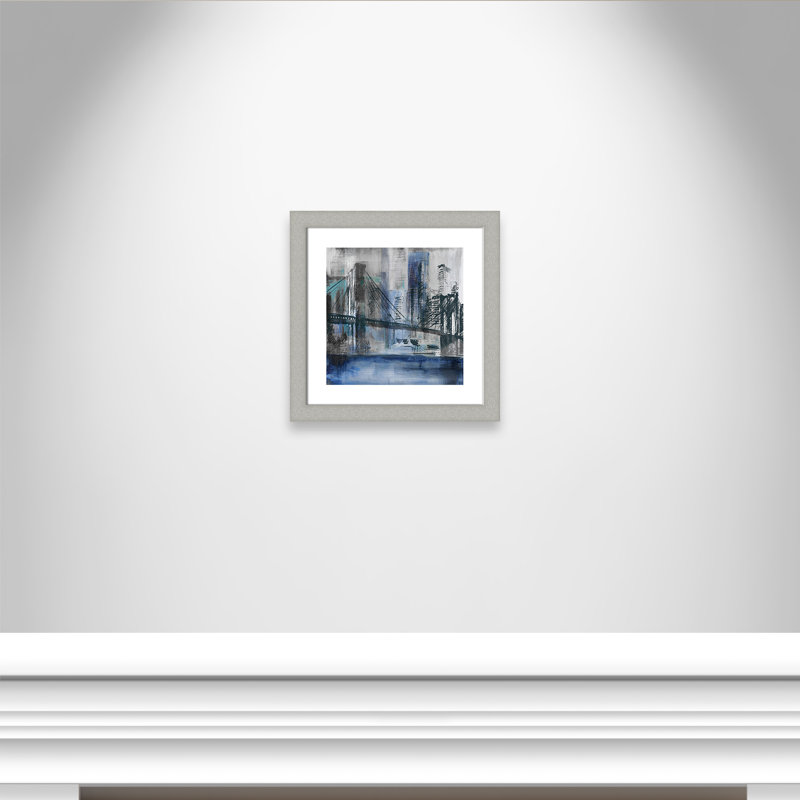 Pont de Brooklyn - peinture encadrée, H 18,5 po x l 18,5 po x P 1,25 po, Encadrement argent brossé
