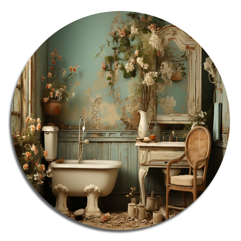 Toilette de salle de bain, charme rétro III - humour, art rond en métal, H 36 po x l 36 po x P 1 po
