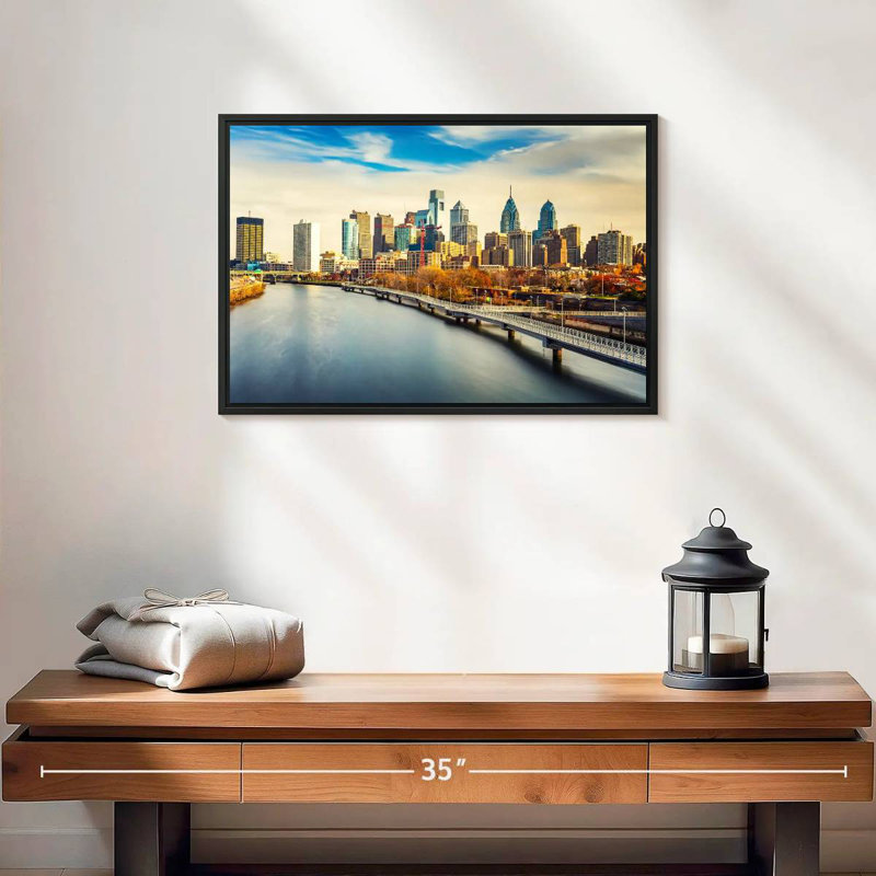 Philadelphia Urban Skyline, 19" X 13", Floating Frame Black