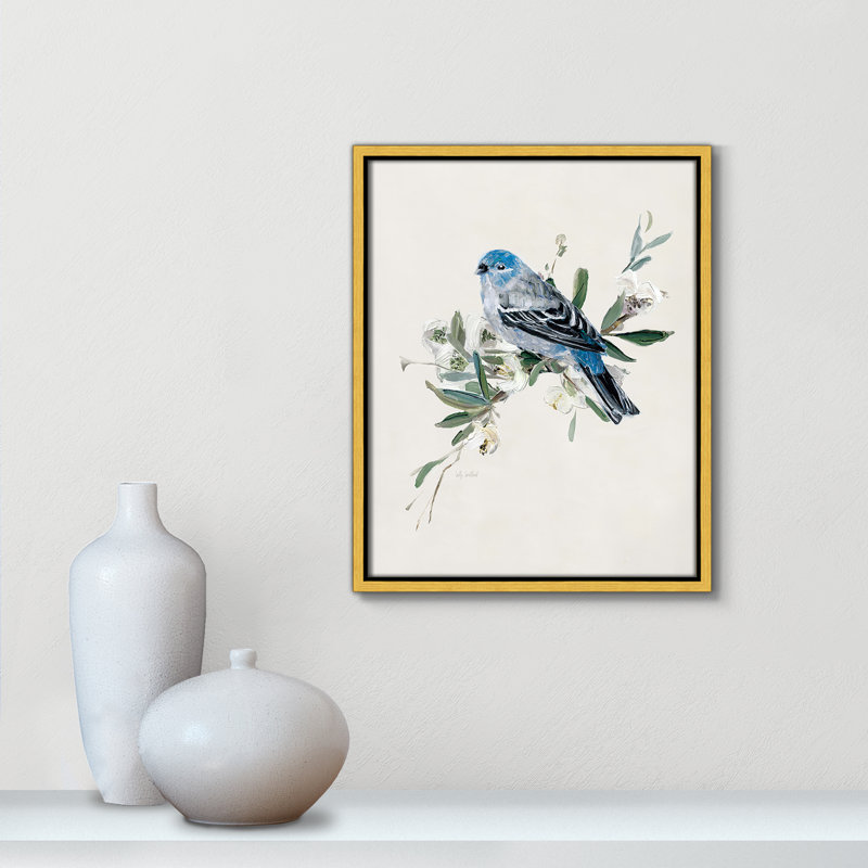 Bluebird Happy II - Toile à cadre flottant, H 15,5 po x l 12,5 po x P 2 po, Encadrement doré