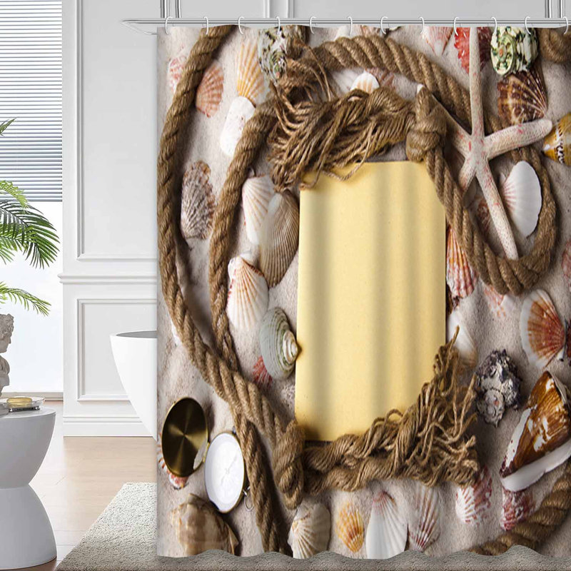 Rideau de douche à motif de coquillages à motif de plage avec motif de lettres, L 72 po x l 72 po