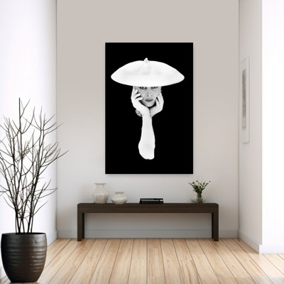 1950S Glamorous Woman Long White Gloves And Hat Against Dark Background Looking At Camera Retro Vintage Art
