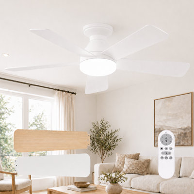 42" Modern 5-blade Ceiling Fan With Light, 3cct Led, 6-speed Dc Motor, Remote Control, Flush Mount, White
