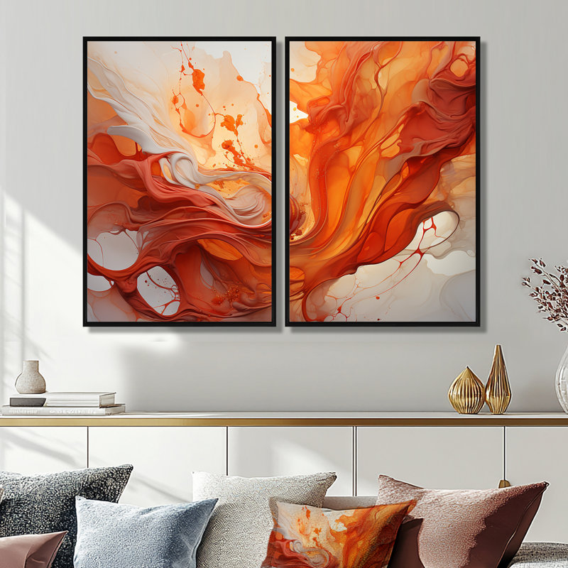«Abstract Red Firestorm Symphony I - Large Drip», reproduction d'art sur toile, Black, 36" H x 48" W