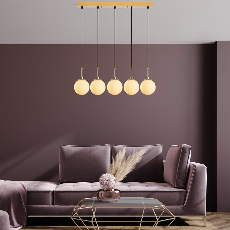 Elegant Gold Chandelier with Adjustable Height, Metal Body, 31.5 x 5.9 x 45.3 inches | Cap Diameter: 5.9 inches | Base Plate: 30.7 x 2.4 x 1.6 inches | 5 x E14 Socket (Max 40W) | Perfect for Living Room & Dining Areas, Stylish & Functional Design