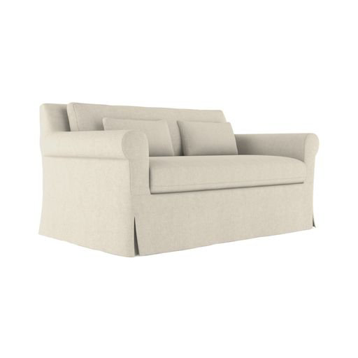 Ludlow Rolled-Arm Skirted Loveseat, 34" H x 60" W x 38" D, Box Weave Linen Alabaster, Weathered