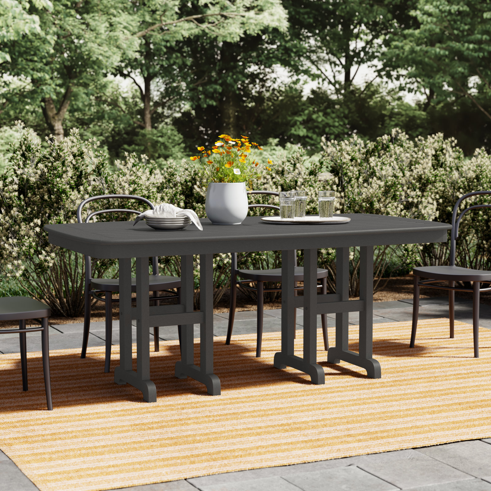 POLYWOOD® Nautical Patio Dining Table, 29" H x 71.5" L x 36.75" W, Slate