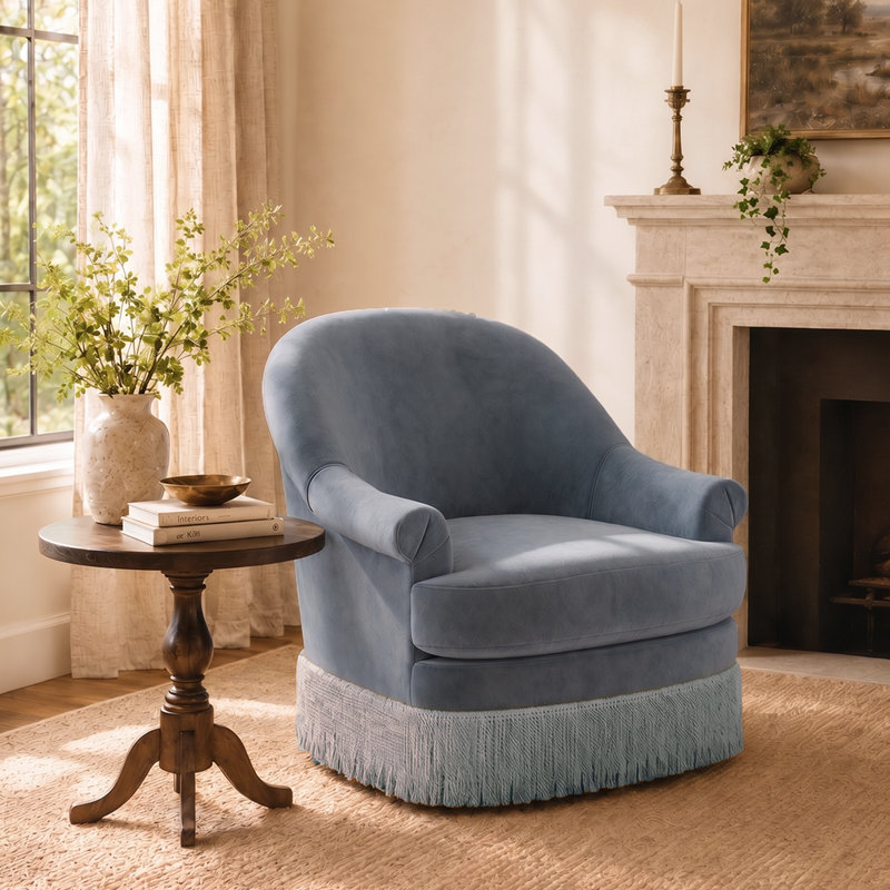 Carley Summers X River & Bord: The Page Swivel Chair, Blue Fabric