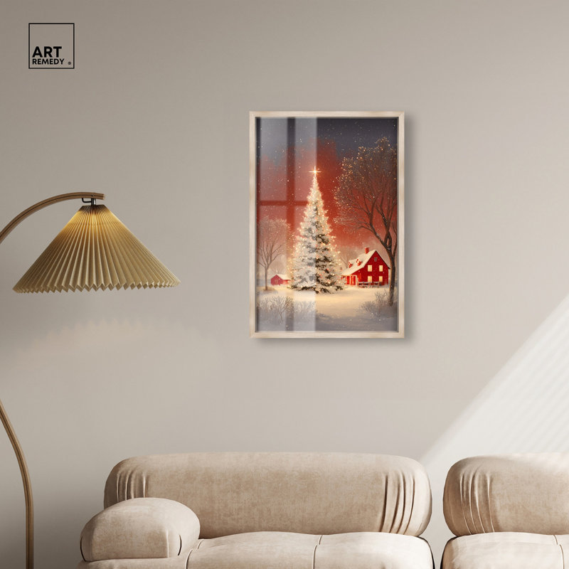 Décoration murale de Noël Winter Winter Glow Shadowbox par Art Remedy, cadre blond, 21 x 31, H 31 po x l 21 po, Cadre blond