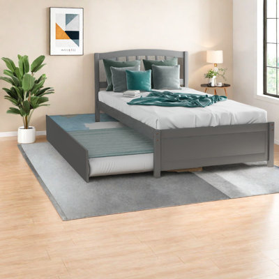 Space-saving Wood Beds With Trundle, Modern Grey Design