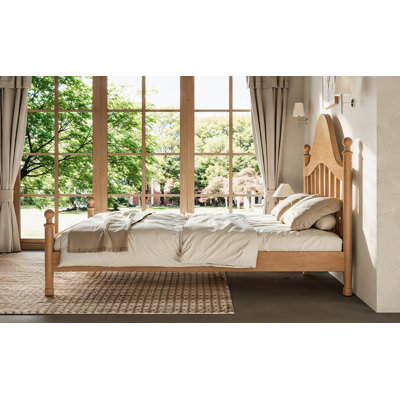 Lit plateforme double avec tête de lit chic, structure de lit en bois massif avec support à lattes, pas de sommier tapissier et conception basse à terre, naturel