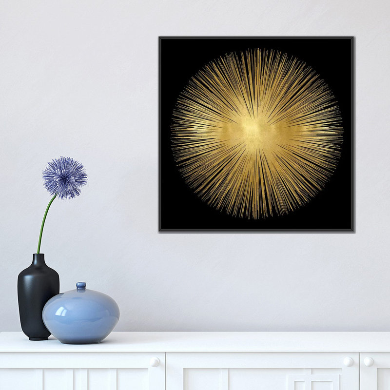 Sunburst on Black I, impression sur toile tendue, H 18 po x l 18 po x P 1,5 po, Toile avec cadre noir, Pas de tapis