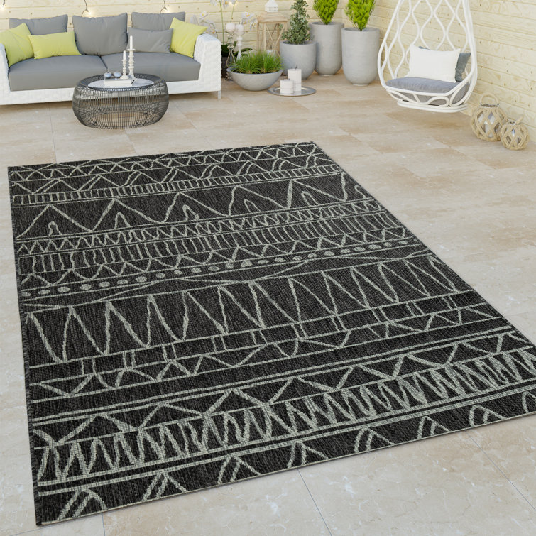 Lanesborough Indoor & Outdoor Rug Modern Pattern For Patio/Balcony In Black Grey