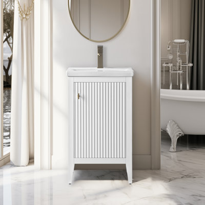 Meuble-lavabo sur pied à simple cuve 20 po avec plateau en céramique blanche